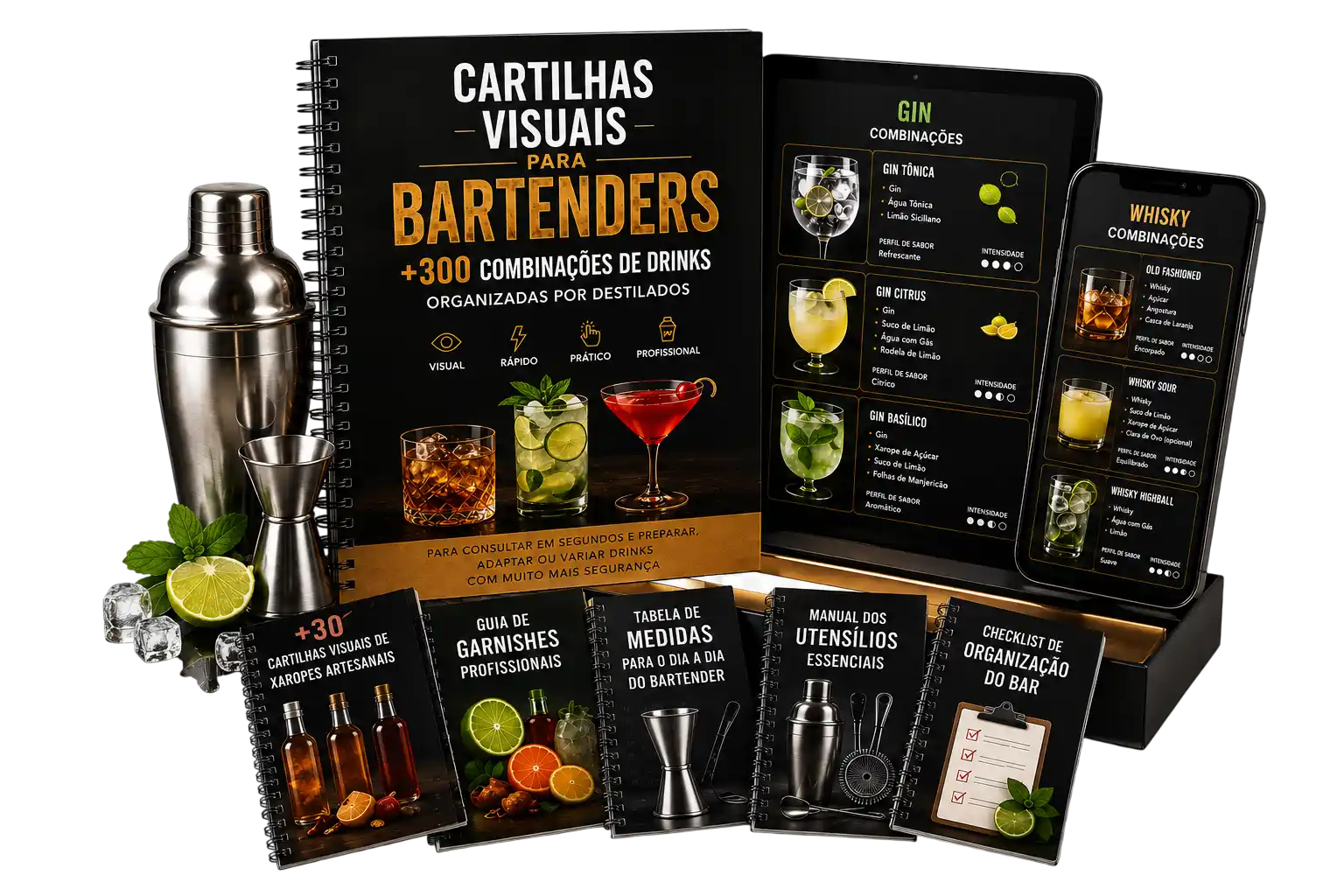 Pacote completo das cartilhas visuais para bartenders